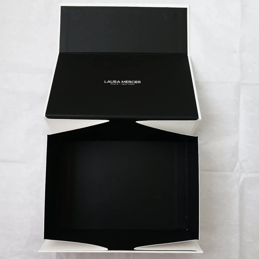 Laura Mercier White Cardboard Magnetic Flap Empty Gift Box White & Black